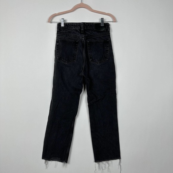 ZARA High Rise Straight Leg Jeans 2 Black Rinse Raw Hem #7578 - Picture 7 of 10